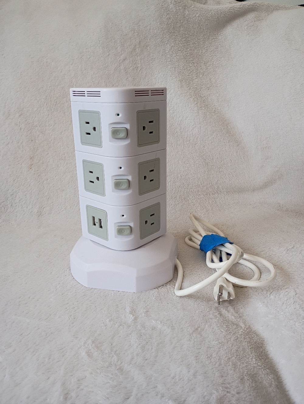Vertical Tower Power Strip with USB Ports - White